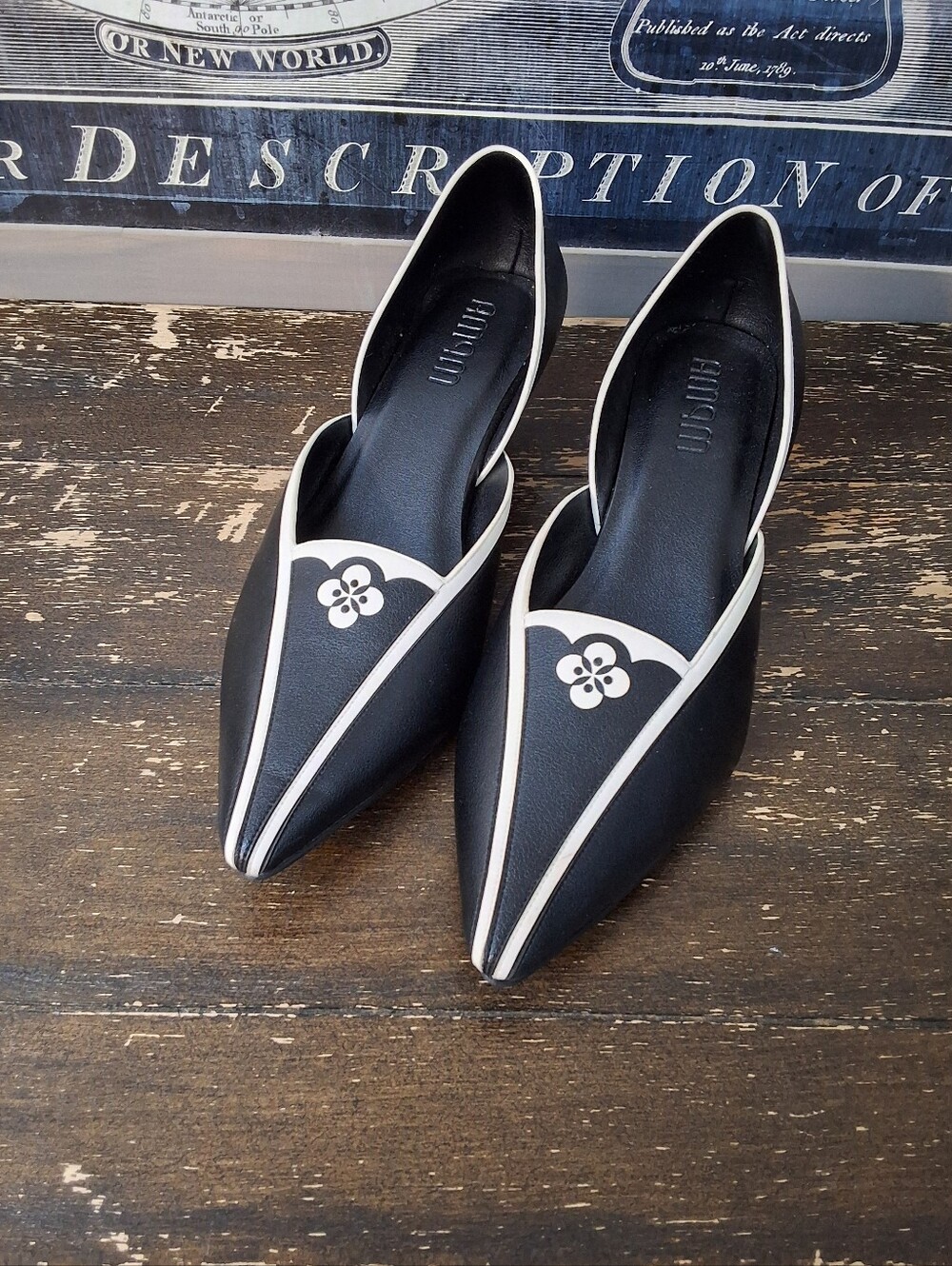 AMPM Black and White Pointed D'Orsay Flats